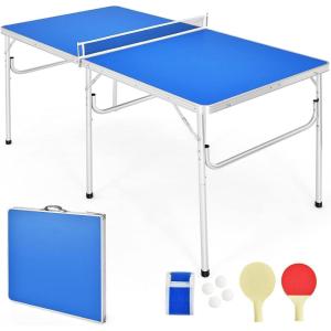 imageGoplus Foldable Ping Pong Table 100 Preassembled Table Tennis Table with Net 2 Paddles Ping Pong Balls Portable Table Tennis Game Set for Indoor OutdoorBlue60
