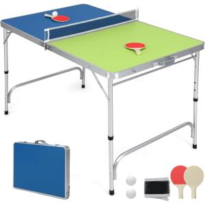 imageGoplus Foldable Ping Pong Table 100 Preassembled Table Tennis Table with Net 2 Paddles Ping Pong Balls Portable Table Tennis Game Set for Indoor OutdoorBlueGreen47