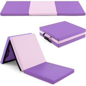 imageGoplus Folding Gymnastics Mat 6 x 2 x 2 Thick TriFold Exercise Tumbling Mat wCarrying Handles Hook ampamp Loop Fastener Gym mats for Home Fitness Yoga Aerobics Workouts Martial ArtsPurple  Pink