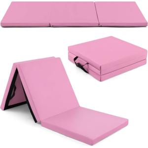 imageGoplus Folding Gymnastics Mat 6 x 2 x 2 Thick TriFold Exercise Tumbling Mat wCarrying Handles Hook ampamp Loop Fastener Gym mats for Home Fitness Yoga Aerobics Workouts Martial ArtsPink