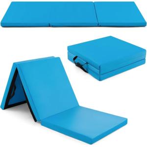 imageGoplus Folding Gymnastics Mat 6 x 2 x 2 Thick TriFold Exercise Tumbling Mat wCarrying Handles Hook ampamp Loop Fastener Gym mats for Home Fitness Yoga Aerobics Workouts Martial ArtsBlue