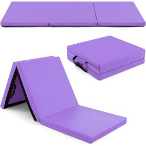 imageGoplus Folding Gymnastics Mat 6 x 2 x 2 Thick TriFold Exercise Tumbling Mat wCarrying Handles Hook ampamp Loop Fastener Gym mats for Home Fitness Yoga Aerobics Workouts Martial ArtsPurple