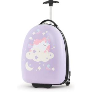 imageGoplus Kids Luggage 16 Carry on Suitcase with LED Wheels Waterproof Hard Shell Lightweight Rolling Luggage for Travel Birthday Christmas Gifts for Toddlers Children Boys Girls PinkPurpleUnicorn