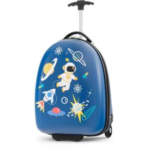 imageGoplus Kids Luggage 16 Carry on Suitcase with LED Wheels Waterproof Hard Shell Lightweight Rolling Luggage for Travel Birthday Christmas Gifts for Toddlers Children Boys Girls PinkBlueAstronaut