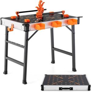 imageGoplus Portable Workbench 33 x 24 Foldable Workmate Work Bench w2 Quick Clamps 4 Clamp Dogs 3 Tool Boxes Portable Handle 1000LBS Capacity Lightweight Folding Work Table for Garage Workshop