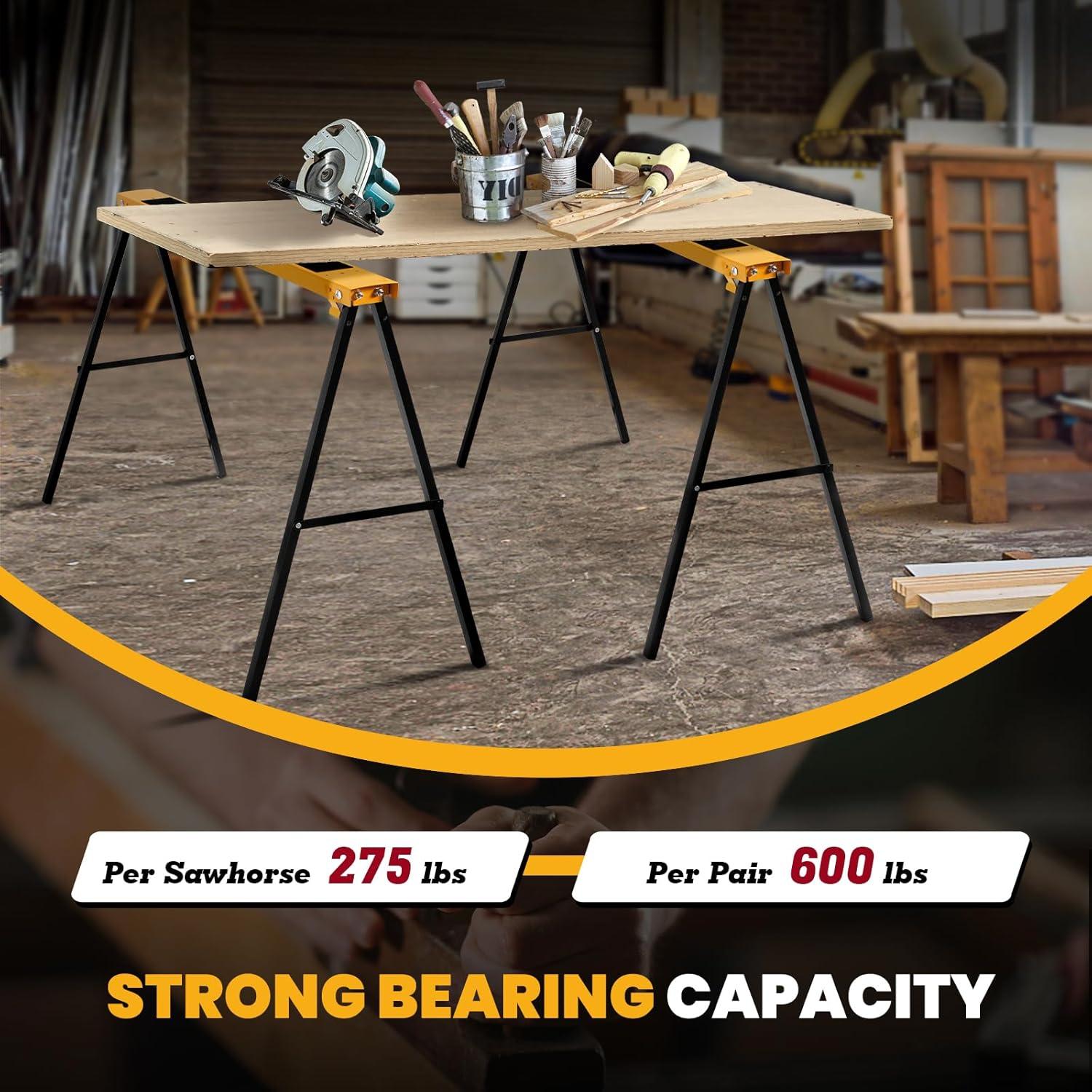 imageGoplus Saw Horses 2 Pack Folding Portable Work Horse with Fast Open Legs Convenient Handle Heavy Duty Steel Sawhorse for Garage Workshop Fully Assembled