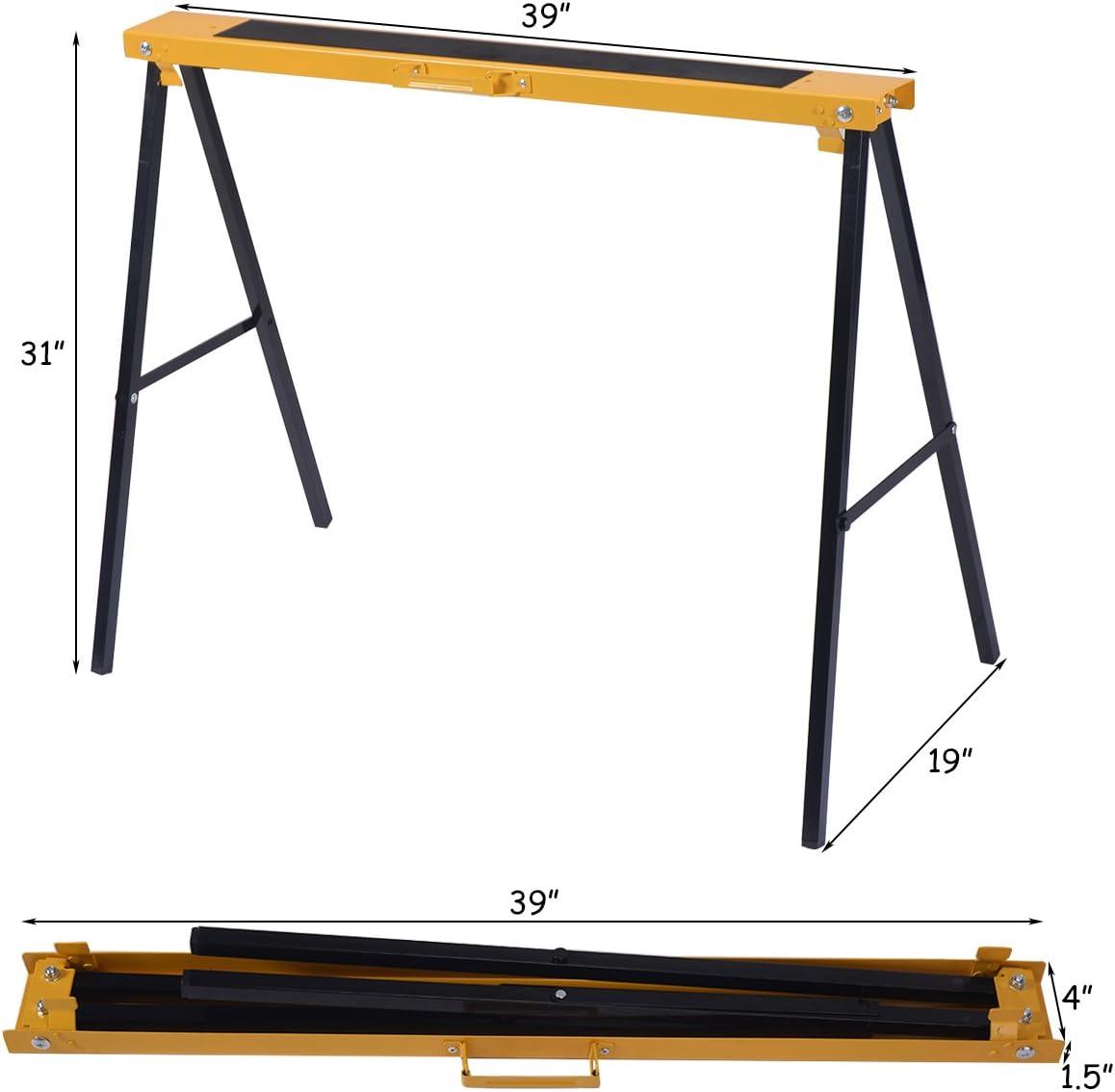 imageGoplus Saw Horses 2 Pack Folding Portable Work Horse with Fast Open Legs Convenient Handle Heavy Duty Steel Sawhorse for Garage Workshop Fully Assembled