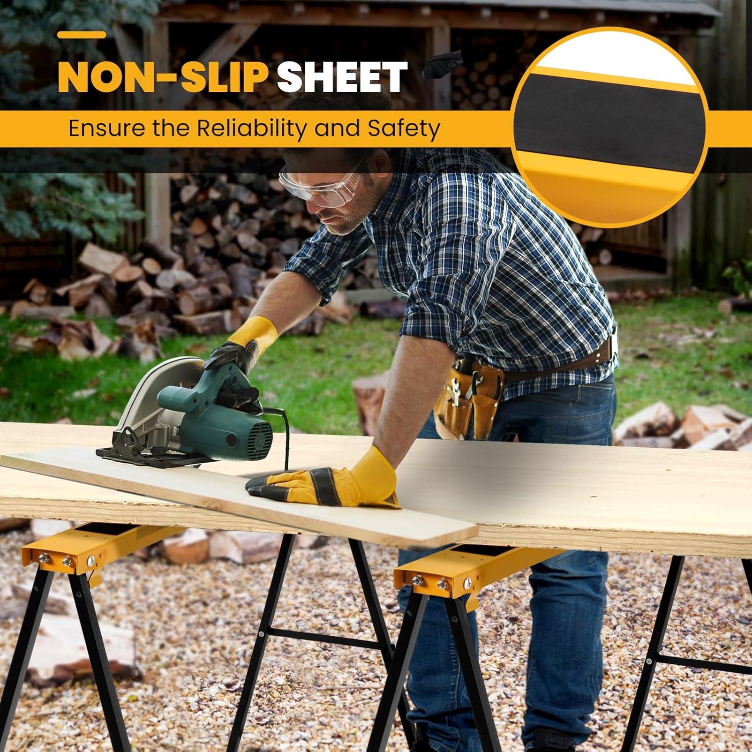 imageGoplus Saw Horses 2 Pack Folding Portable Work Horse with Fast Open Legs Convenient Handle Heavy Duty Steel Sawhorse for Garage Workshop Fully Assembled