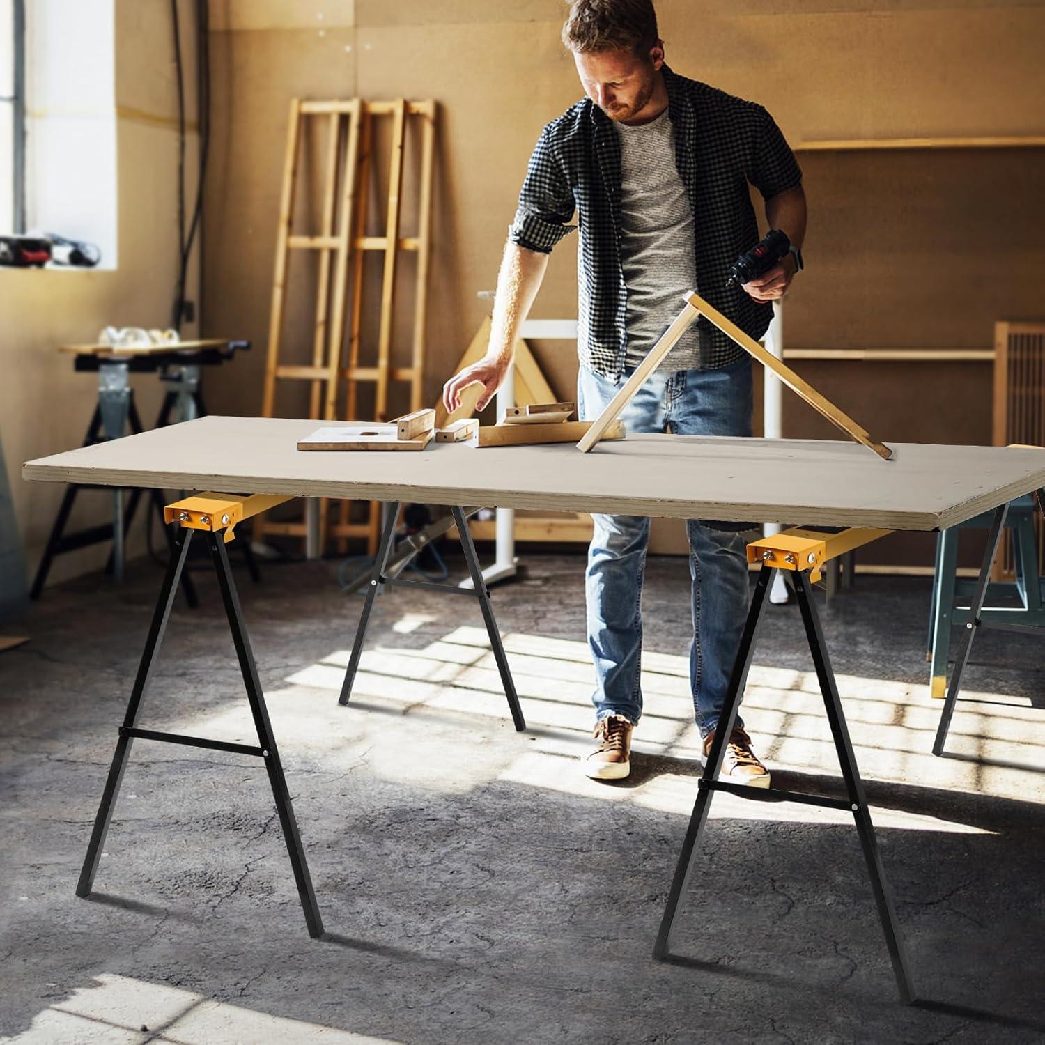 imageGoplus Saw Horses 2 Pack Folding Portable Work Horse with Fast Open Legs Convenient Handle Heavy Duty Steel Sawhorse for Garage Workshop Fully Assembled