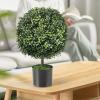 imageGoplus 22 Artificial Boxwood Topiary Ball Tree Set of 2 UV Resistant Faux Potted Plants Artificial Shrubs Bushes with Orange Fruits Fake Evergreen Artificial Topiary for Home Front Porch DecorDark Green