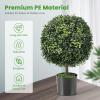 imageGoplus 22 Artificial Boxwood Topiary Ball Tree Set of 2 UV Resistant Faux Potted Plants Artificial Shrubs Bushes with Orange Fruits Fake Evergreen Artificial Topiary for Home Front Porch DecorDark Green