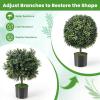 imageGoplus 22 Artificial Boxwood Topiary Ball Tree Set of 2 UV Resistant Faux Potted Plants Artificial Shrubs Bushes with Orange Fruits Fake Evergreen Artificial Topiary for Home Front Porch DecorDark Green