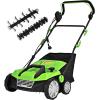 imageGoplus 2in1 Lawn Dethatcher and Scarifier 3 Level Depth Adjustable Weeder w 11 Gallon Collection Bag ampamp 2 Removable Blades 13Inch 12 Amp Corded Electric Scarifier for Garden ampamp YardGreen