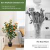 imageGoplus 38 Artificial Camellia Tree Flower Plants Artificial Tree Faux Floral Plant Blooming Tree in Cement Pot Greenery Potted Plant for Indoor Outdoor Office Home Porch DecorOrange
