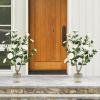 imageGoplus 38 Artificial Camellia Tree Flower Plants Artificial Tree Faux Floral Plant Blooming Tree in Cement Pot Greenery Potted Plant for Indoor Outdoor Office Home Porch DecorWhite