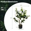 imageGoplus 38 Artificial Camellia Tree Flower Plants Artificial Tree Faux Floral Plant Blooming Tree in Cement Pot Greenery Potted Plant for Indoor Outdoor Office Home Porch DecorWhite