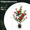imageGoplus 38 Artificial Camellia Tree Flower Plants Artificial Tree Faux Floral Plant Blooming Tree in Cement Pot Greenery Potted Plant for Indoor Outdoor Office Home Porch DecorRed