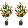 imageGoplus 38 Artificial Camellia Tree Flower Plants Artificial Tree Faux Floral Plant Blooming Tree in Cement Pot Greenery Potted Plant for Indoor Outdoor Office Home Porch DecorOrange