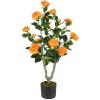 imageGoplus 38 Artificial Camellia Tree Flower Plants Artificial Tree Faux Floral Plant Blooming Tree in Cement Pot Greenery Potted Plant for Indoor Outdoor Office Home Porch DecorOrange