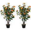 imageGoplus 38 Artificial Camellia Tree Flower Plants Artificial Tree Faux Floral Plant Blooming Tree in Cement Pot Greenery Potted Plant for Indoor Outdoor Office Home Porch DecorOrange