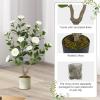 imageGoplus 38 Artificial Camellia Tree Flower Plants Artificial Tree Faux Floral Plant Blooming Tree in Cement Pot Greenery Potted Plant for Indoor Outdoor Office Home Porch DecorWhite