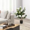 imageGoplus 38 Artificial Camellia Tree Flower Plants Artificial Tree Faux Floral Plant Blooming Tree in Cement Pot Greenery Potted Plant for Indoor Outdoor Office Home Porch DecorWhite