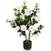imageGoplus 38 Artificial Camellia Tree Flower Plants Artificial Tree Faux Floral Plant Blooming Tree in Cement Pot Greenery Potted Plant for Indoor Outdoor Office Home Porch DecorWhite