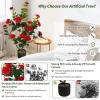 imageGoplus 38 Artificial Camellia Tree Flower Plants Artificial Tree Faux Floral Plant Blooming Tree in Cement Pot Greenery Potted Plant for Indoor Outdoor Office Home Porch DecorRed