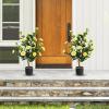imageGoplus 38 Artificial Camellia Tree Flower Plants Artificial Tree Faux Floral Plant Blooming Tree in Cement Pot Greenery Potted Plant for Indoor Outdoor Office Home Porch DecorYellow