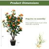 imageGoplus 38 Artificial Camellia Tree Flower Plants Artificial Tree Faux Floral Plant Blooming Tree in Cement Pot Greenery Potted Plant for Indoor Outdoor Office Home Porch DecorOrange