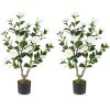 imageGoplus 38 Artificial Camellia Tree Flower Plants Artificial Tree Faux Floral Plant Blooming Tree in Cement Pot Greenery Potted Plant for Indoor Outdoor Office Home Porch DecorWhite
