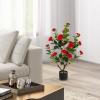 imageGoplus 38 Artificial Camellia Tree Flower Plants Artificial Tree Faux Floral Plant Blooming Tree in Cement Pot Greenery Potted Plant for Indoor Outdoor Office Home Porch DecorRed