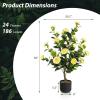 imageGoplus 38 Artificial Camellia Tree Flower Plants Artificial Tree Faux Floral Plant Blooming Tree in Cement Pot Greenery Potted Plant for Indoor Outdoor Office Home Porch DecorYellow
