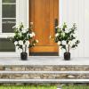 imageGoplus 38 Artificial Camellia Tree Flower Plants Artificial Tree Faux Floral Plant Blooming Tree in Cement Pot Greenery Potted Plant for Indoor Outdoor Office Home Porch DecorWhite