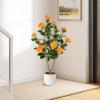 imageGoplus 38 Artificial Camellia Tree Flower Plants Artificial Tree Faux Floral Plant Blooming Tree in Cement Pot Greenery Potted Plant for Indoor Outdoor Office Home Porch DecorOrange