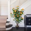 imageGoplus 38 Artificial Camellia Tree Flower Plants Artificial Tree Faux Floral Plant Blooming Tree in Cement Pot Greenery Potted Plant for Indoor Outdoor Office Home Porch DecorOrange