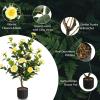 imageGoplus 38 Artificial Camellia Tree Flower Plants Artificial Tree Faux Floral Plant Blooming Tree in Cement Pot Greenery Potted Plant for Indoor Outdoor Office Home Porch DecorYellow