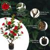 imageGoplus 38 Artificial Camellia Tree Flower Plants Artificial Tree Faux Floral Plant Blooming Tree in Cement Pot Greenery Potted Plant for Indoor Outdoor Office Home Porch DecorRed