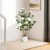 imageGoplus 38 Artificial Camellia Tree Flower Plants Artificial Tree Faux Floral Plant Blooming Tree in Cement Pot Greenery Potted Plant for Indoor Outdoor Office Home Porch DecorWhite