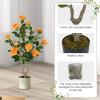 imageGoplus 38 Artificial Camellia Tree Flower Plants Artificial Tree Faux Floral Plant Blooming Tree in Cement Pot Greenery Potted Plant for Indoor Outdoor Office Home Porch DecorOrange