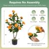 imageGoplus 38 Artificial Camellia Tree Flower Plants Artificial Tree Faux Floral Plant Blooming Tree in Cement Pot Greenery Potted Plant for Indoor Outdoor Office Home Porch DecorOrange
