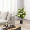 imageGoplus 38 Artificial Camellia Tree Flower Plants Artificial Tree Faux Floral Plant Blooming Tree in Cement Pot Greenery Potted Plant for Indoor Outdoor Office Home Porch DecorYellow