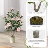 imageGoplus 38 Artificial Camellia Tree Flower Plants Artificial Tree Faux Floral Plant Blooming Tree in Cement Pot Greenery Potted Plant for Indoor Outdoor Office Home Porch DecorPink