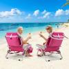 imageGoplus Beach Chair 2 Pack 330lbs Folding Backpack Beach Chairs for Adults with 5 Positions Storage Pockets Towel Bar ampamp Headrest Foldable Low Beach Lounge Portable Aluminum Lay Flat Camping ChairPink