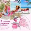 imageGoplus Beach Chair Folding Backpack Beach Chairs for Adults with 5 Positions Head Pillow Cooler Bag Towel Bar Cup Holders Sunbath Sling Tanning Lounge Foldable Layout Camping ChairsPink