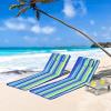 imageGoplus Beach Chairs with Side Table 2 Pack Folding Lounge Chairs for Adults with 5 Adjustable Position Backpack Lightweight Reclining Lounge Chair for Lawn Camping Picnic Sunbath Pool NavyBlue Stripe
