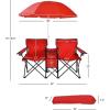 imageGoplus Double Camping Chair with Umbrella Folding Loveseat Chairs wCanopy Shade Carrying Bag Table Cup Holder Portable Beach Chairs Outdoor Picnic Patio BlueRed