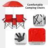 imageGoplus Double Camping Chair with Umbrella Folding Loveseat Chairs wCanopy Shade Carrying Bag Table Cup Holder Portable Beach Chairs Outdoor Picnic Patio BlueRed