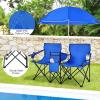 imageGoplus Double Camping Chair with Umbrella Folding Loveseat Chairs wCanopy Shade Carrying Bag Table Cup Holder Portable Beach Chairs Outdoor Picnic Patio BlueBlue