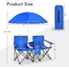 imageGoplus Double Camping Chair with Umbrella Folding Loveseat Chairs wCanopy Shade Carrying Bag Table Cup Holder Portable Beach Chairs Outdoor Picnic Patio BlueBlue